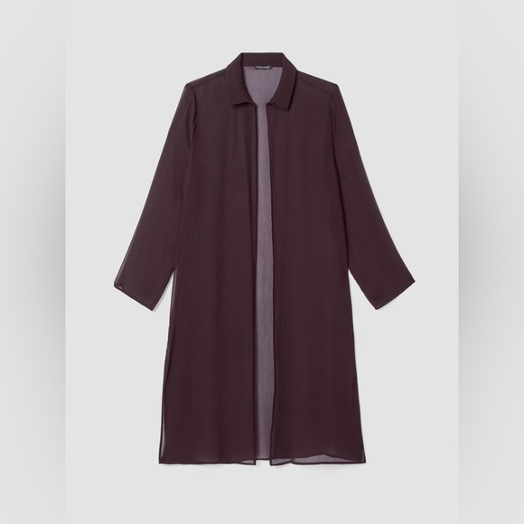 Eileen Fisher Crinkled Sheer Silk Collar Jacket/ Duster in Cassis | Size M - Picture 7 of 7
